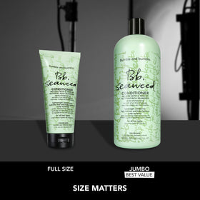 Bumble and bumble before and after hair shot demonstrating reduced frizz and smoother hair
