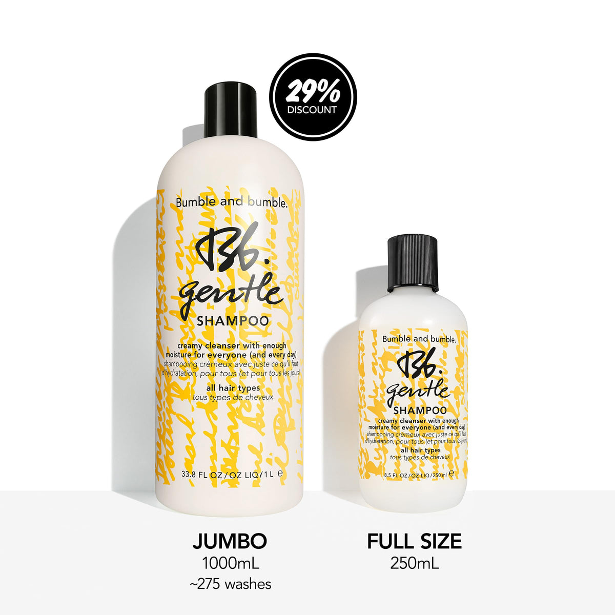 Bumble and bumble bottle in hand to show 8.5 fl oz travel-friendly size