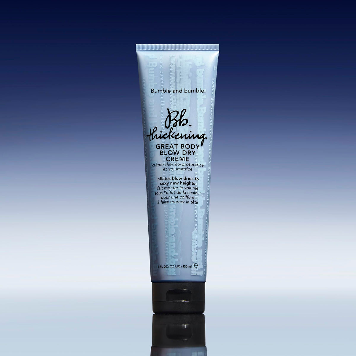 Bumble and bumble 5 fl oz tube next to hand for clear size reference benefit