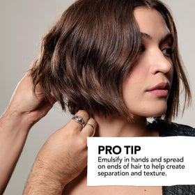 Short hair styled with Bumble and bumble Sumoclay showing piecey matte texture