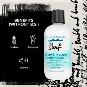 Bumble and bumble bottle held in hand to show true size