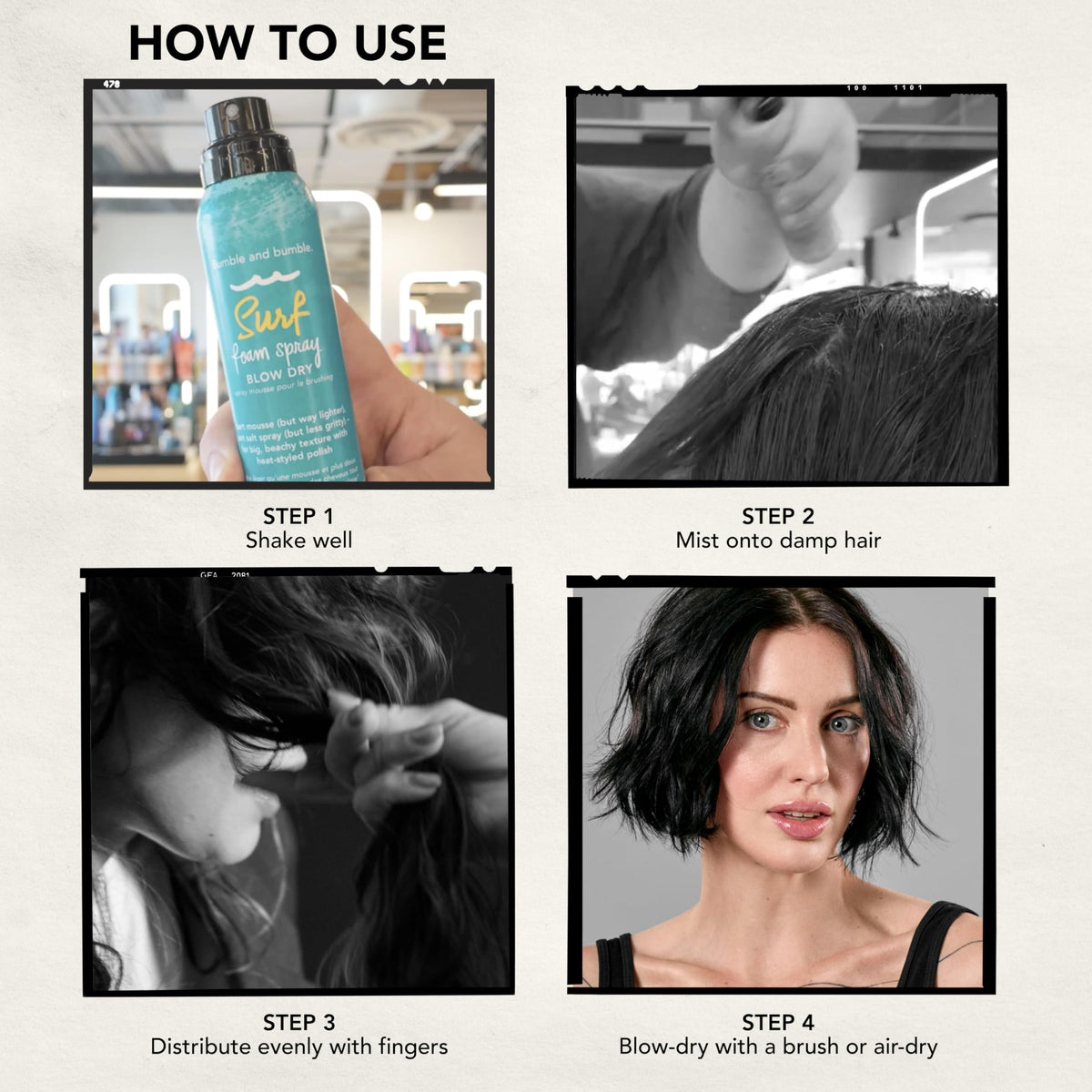 Bumble and bumble mousse styled hair in beach setting showing textured finish