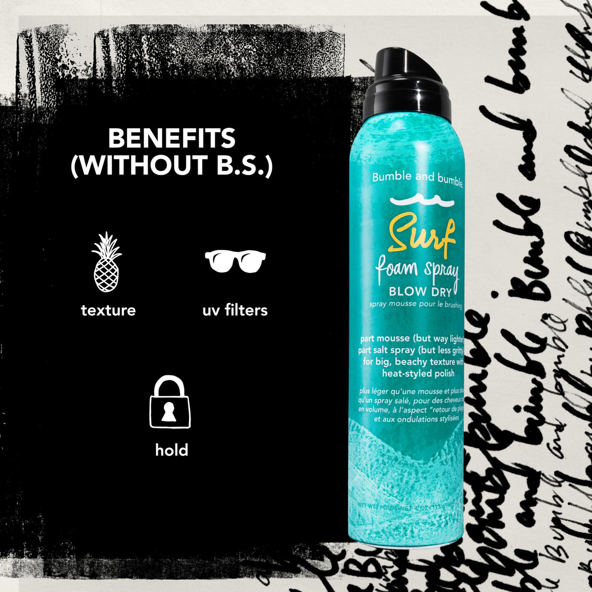Bumble and bumble 4 ounce can beside hand for size and portability benefit