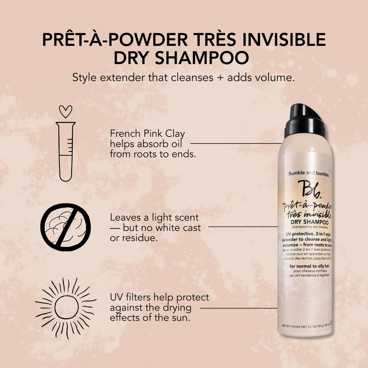 Bumble and bumble powder texture on hand showing fast oil-absorbing clay