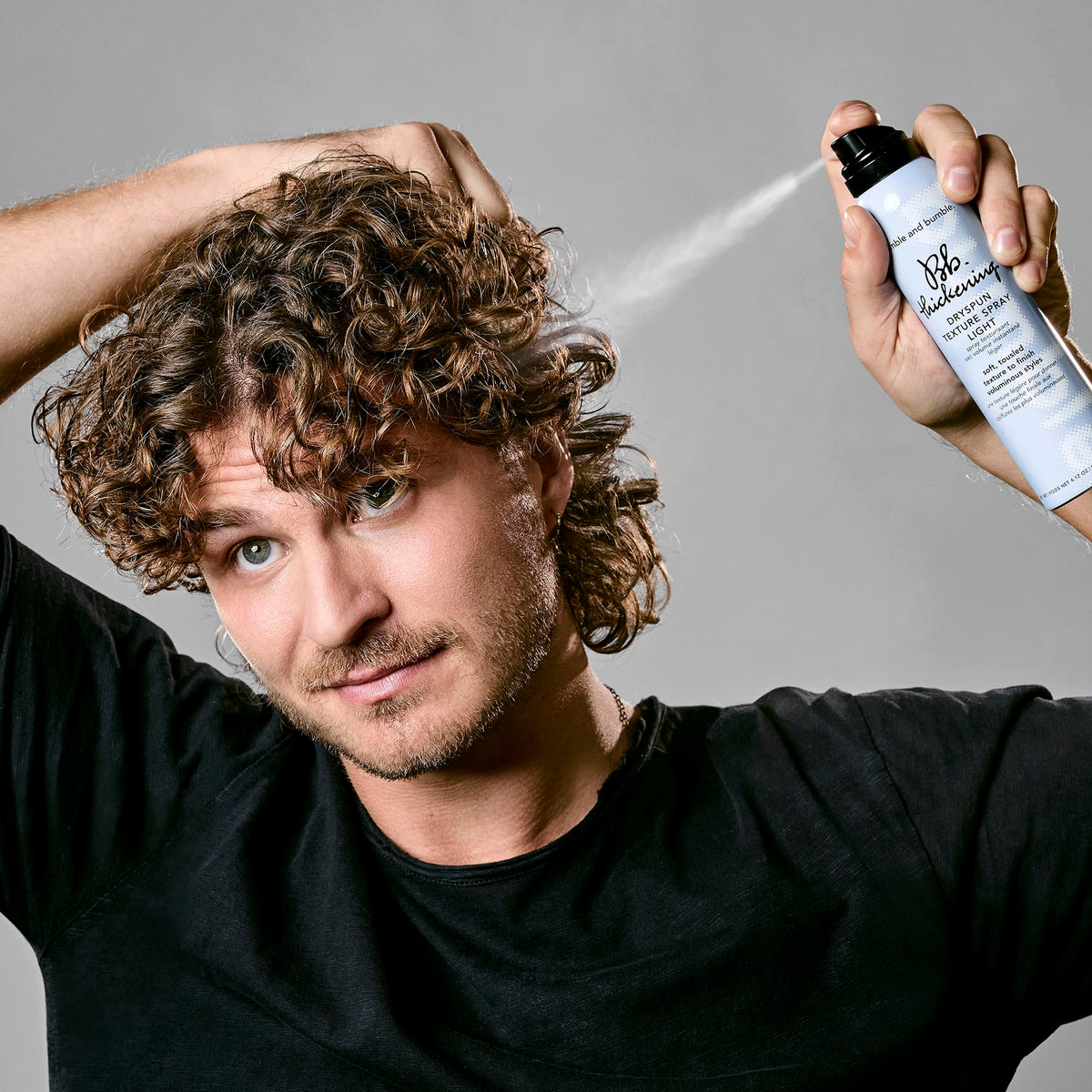 Bumble and bumble fine mist from the Dryspun spray creating airy texture and lift