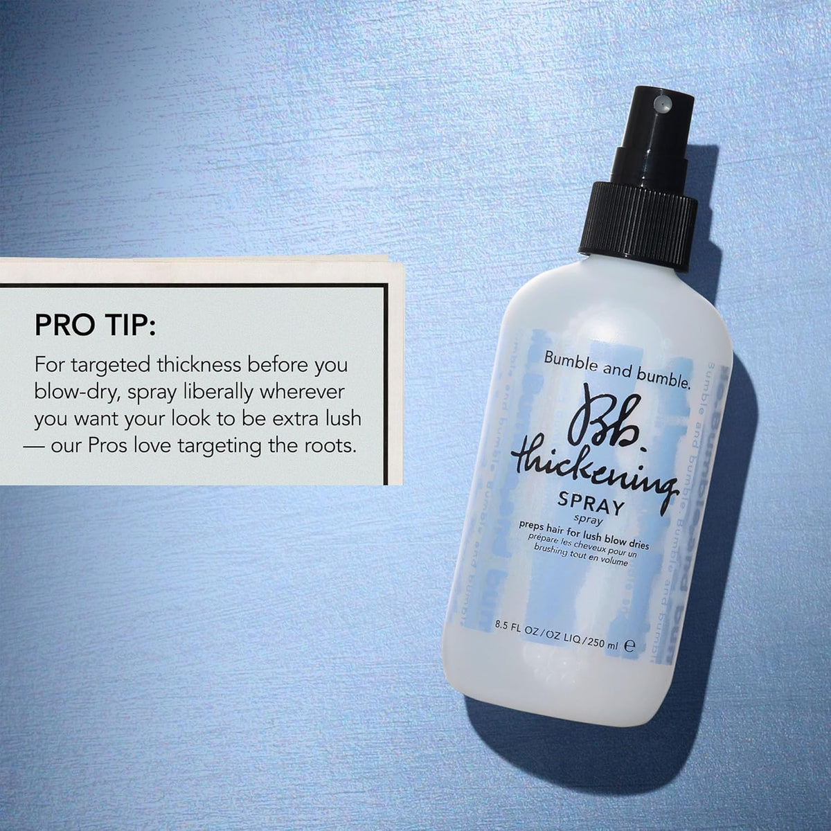 bumble and bumble spray coating hair strands to add visible texture