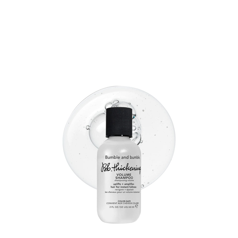 Bumble and bumble front packaging showing travel-size convenience and instant volume benefit