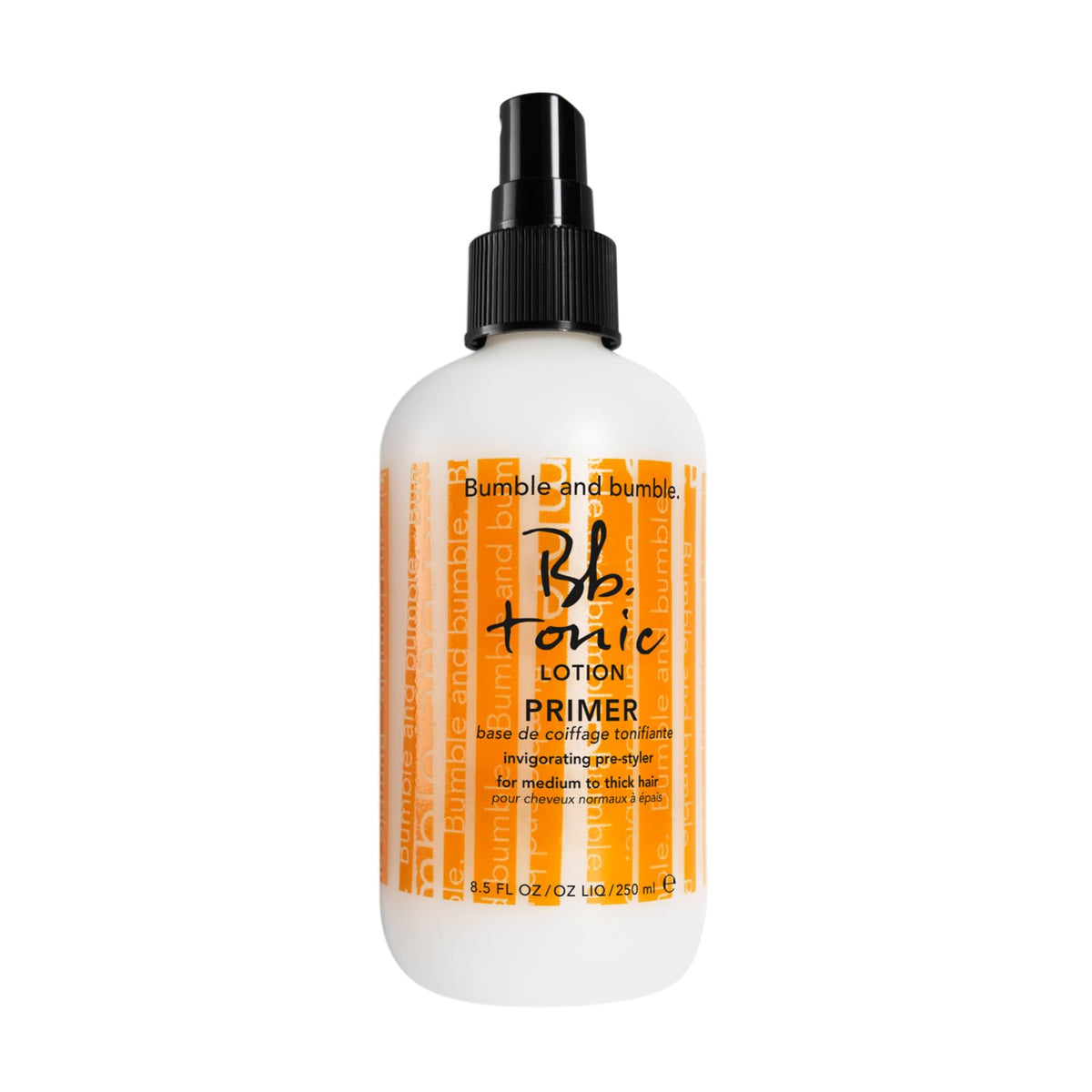 Bumble and bumble front bottle shot showing product and label benefit