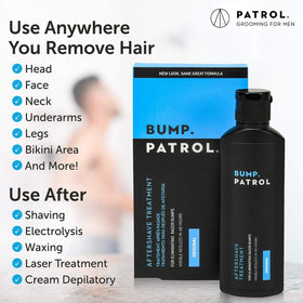 Bump Patrol applied to jawline demonstrating soothing post-shave relief