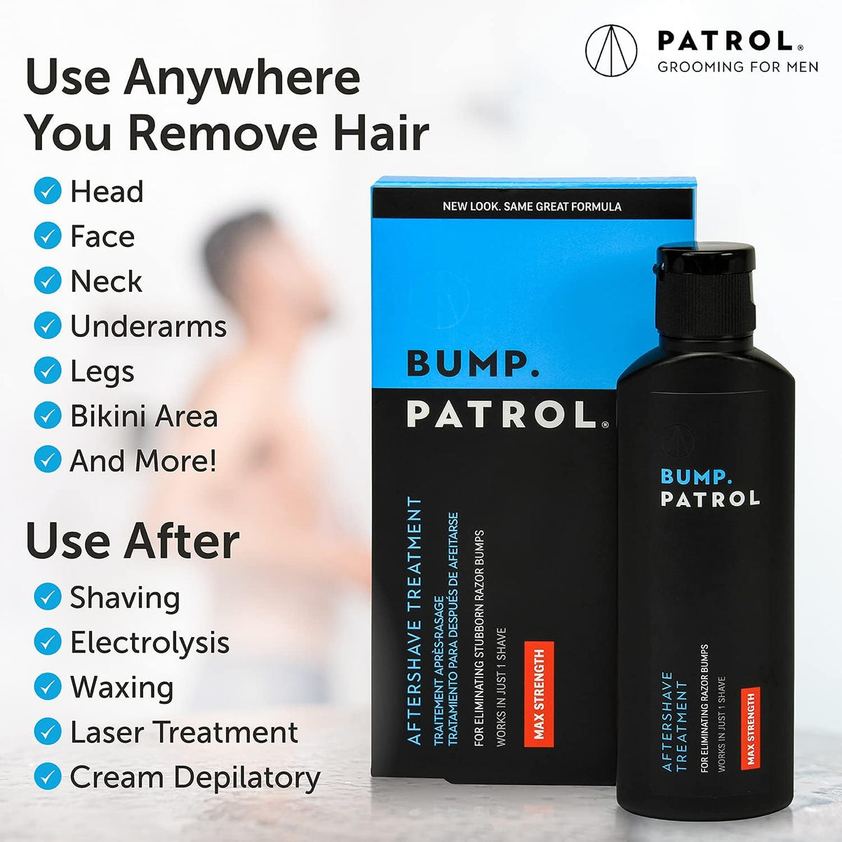 Bump Patrol applied to neck area to soothe post-shave irritation