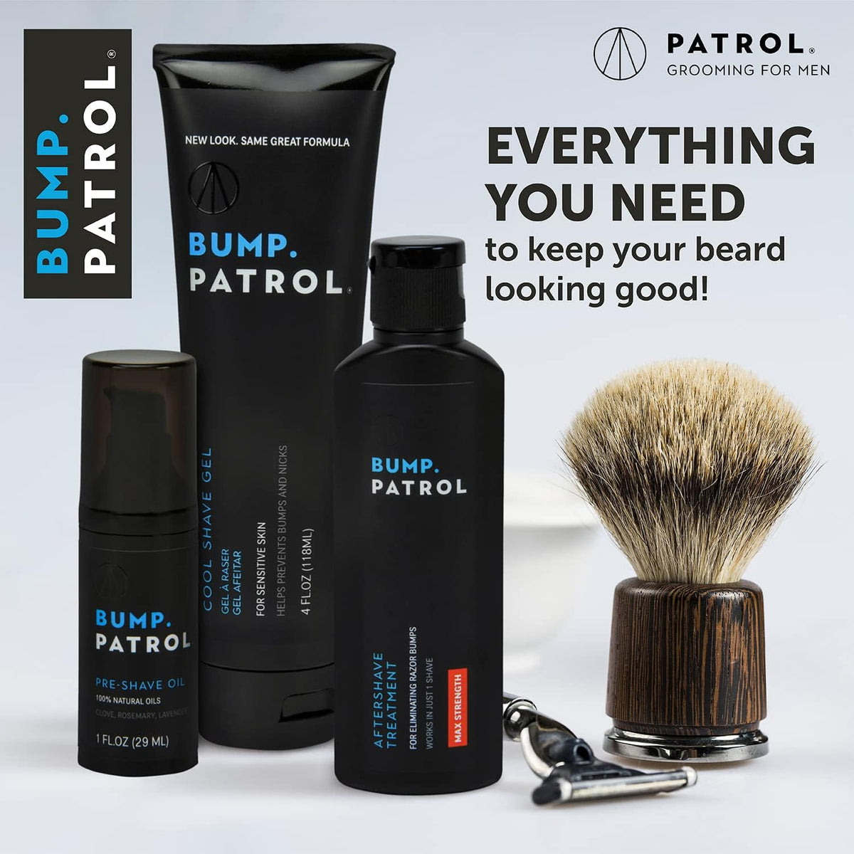Bump Patrol 2 oz bottle held in hand for size reference and travel-friendly benefit