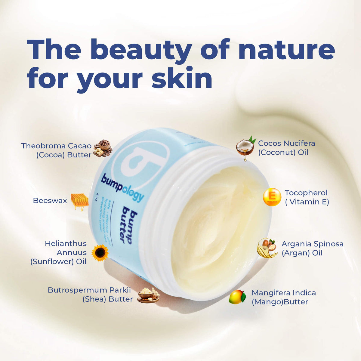 Bumpology butter being massaged onto pregnant belly demonstrating gentle moisturization
