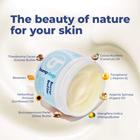 Bumpology butter being massaged onto pregnant belly demonstrating gentle moisturization