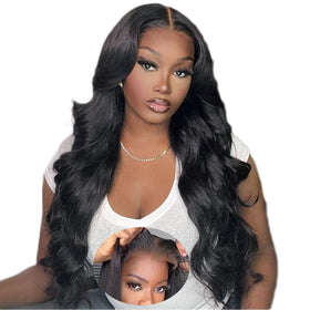 bunGiol front view 24-inch body wave lace front wig shows natural hairline and immediate wear benefit