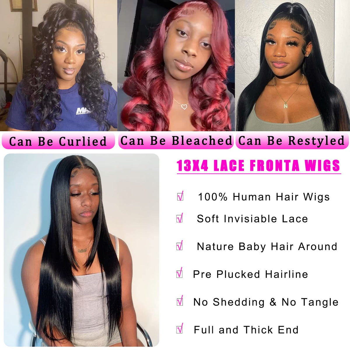 bunGiol full-length 24-inch straight wig showing thickness