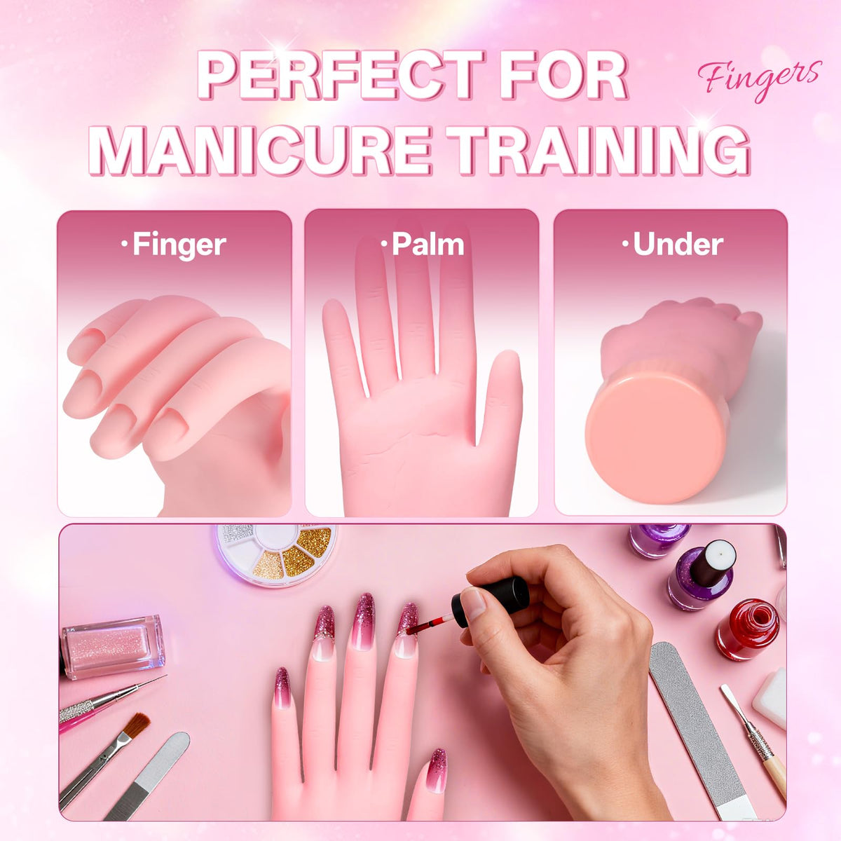 Buqikma deep nail groove detail holding a practice tip securely during application