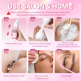 Buqikma cleansing mousse applied to lashes illustrating gentle removal