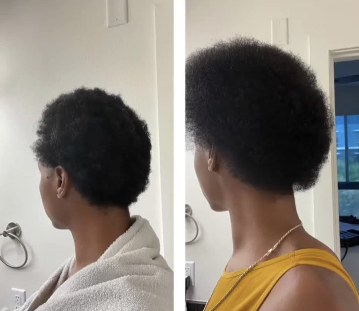 Bur Bur-treated hair after rinse showing visible shine and smoothness benefit
