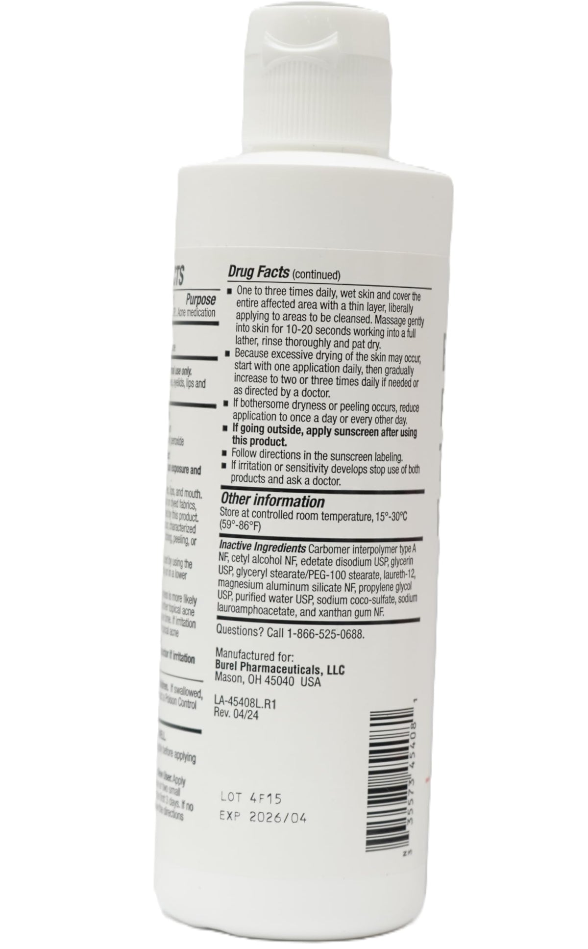 Burelpharma being rinsed from face, showing targeted acne-area cleansing benefit