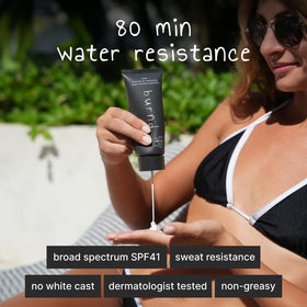burnd applied to face demonstrating non-greasy, clear wear