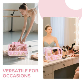 Burskit ballet bag staged on suitcase in travel scene highlighting visibility and easy packing