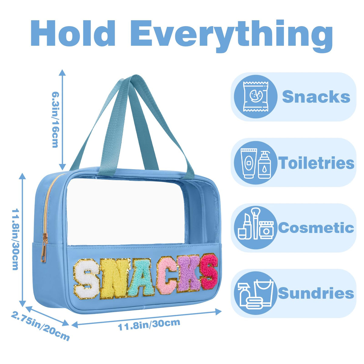 Burskit pouch filled with snacks and toiletries showing organization and easy access benefit