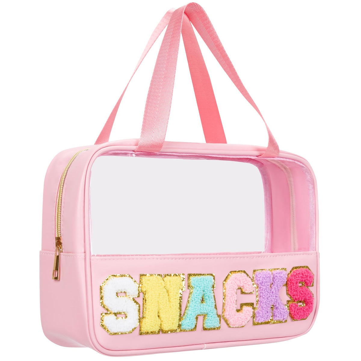 Burskit front view of clear pouch showing zipper and capacity benefit