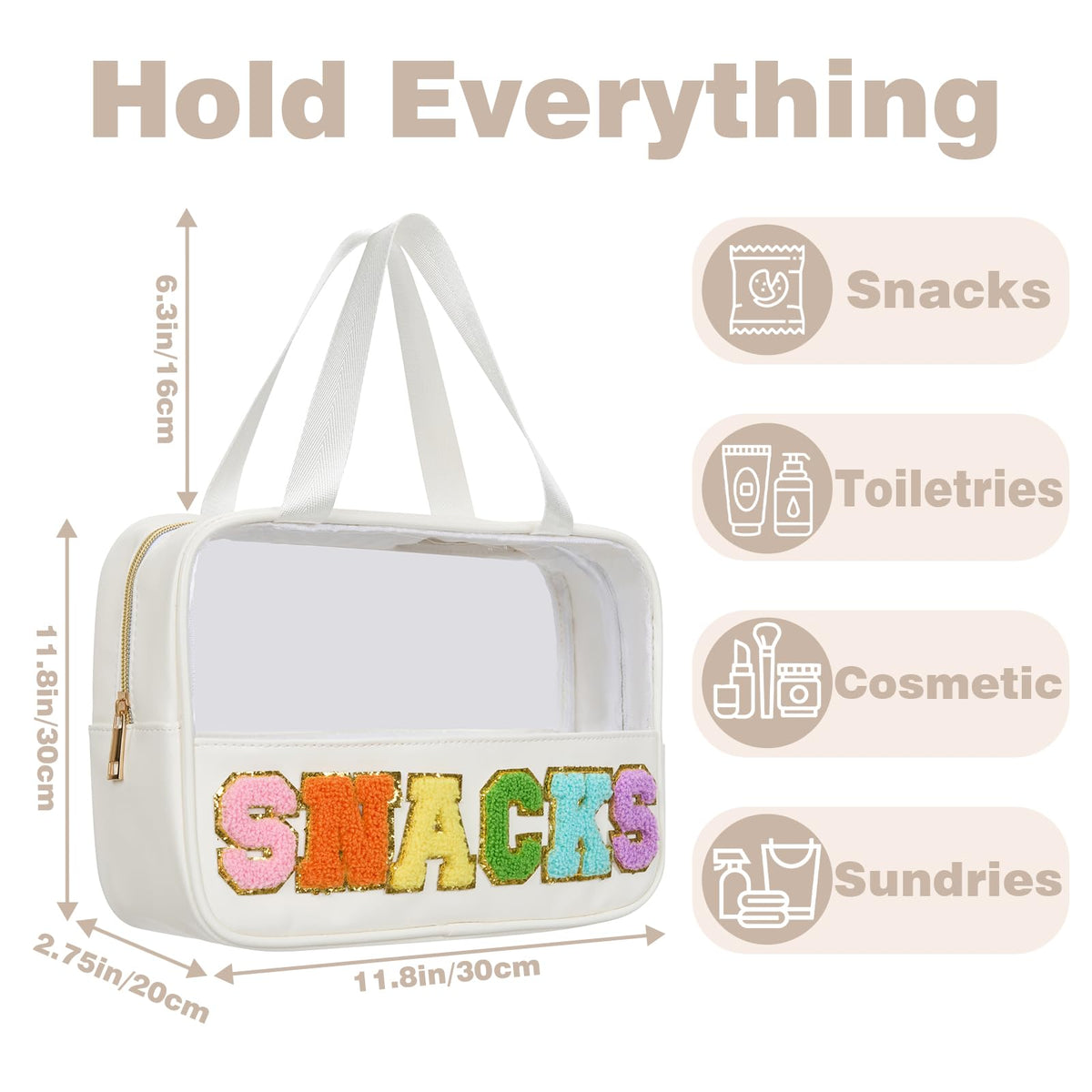 Burskit pouch packed with makeup and snacks demonstrating capacity and organized travel benefit