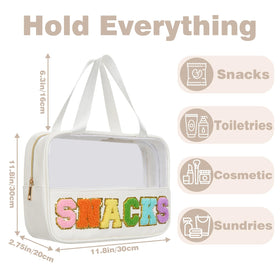 Burskit pouch packed with makeup and snacks demonstrating capacity and organized travel benefit