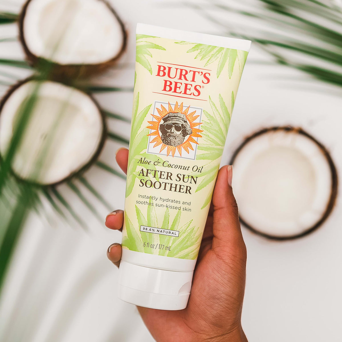 Burt's Bees aloe vera and coconut visuals showing natural ingredients