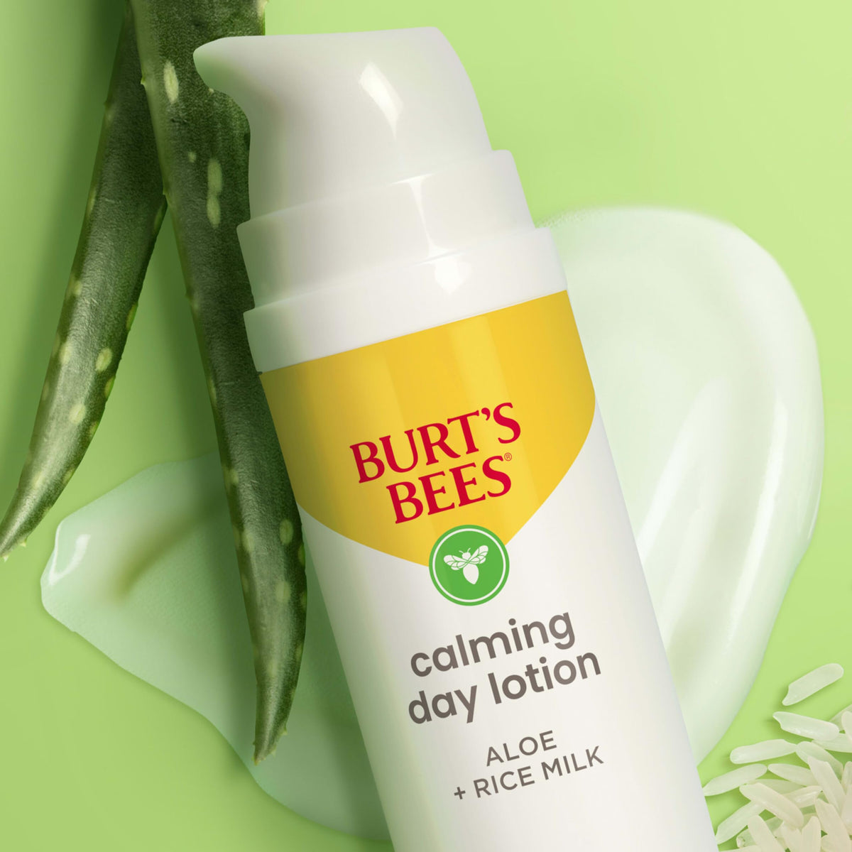 Burt's Bees applying lotion to cheek to show calming effect on skin