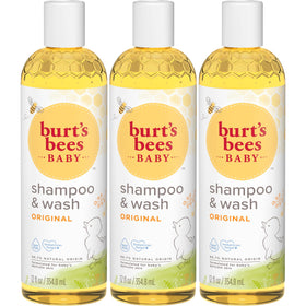 Burt's Bees front packaging showing three 12 oz bottles and benefits