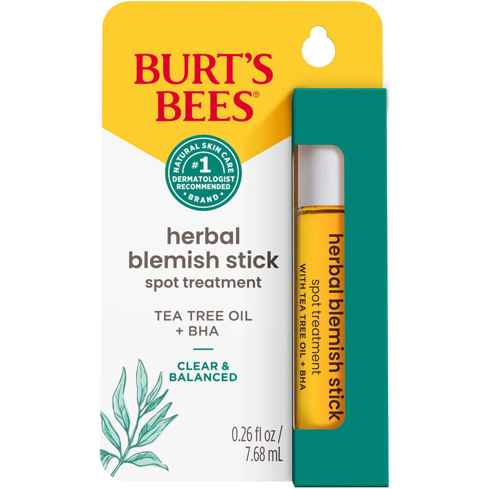 Burt's Bees front packaging showing two blemish sticks and branding benefit travel-ready
