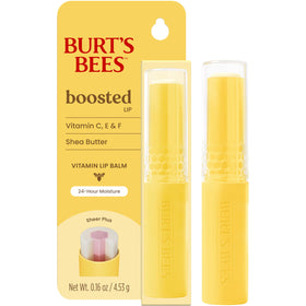 Burt's Bees Boosted Lip Balm with cap open ready to apply for quick, no-mirror use