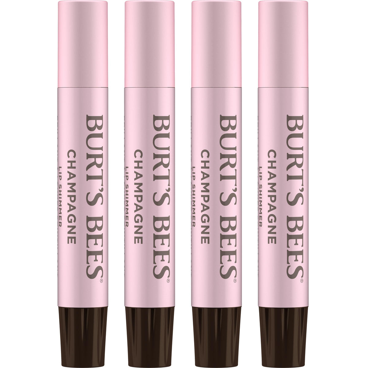 Burt's Bees front packaging showing Champagne tint and four-pack benefit