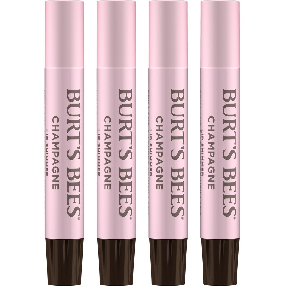 Burt's Bees front packaging showing Champagne tint and four-pack benefit