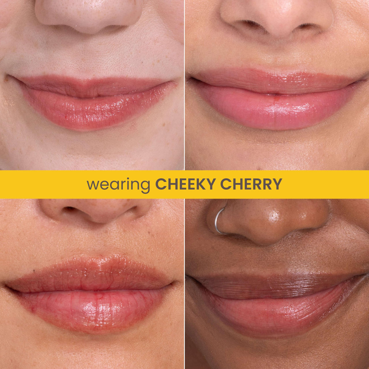 Burt's Bees Cheeky Cherry shade on lips close-up showing flattering color boost