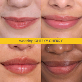 Burt's Bees Cheeky Cherry shade on lips close-up showing flattering color boost