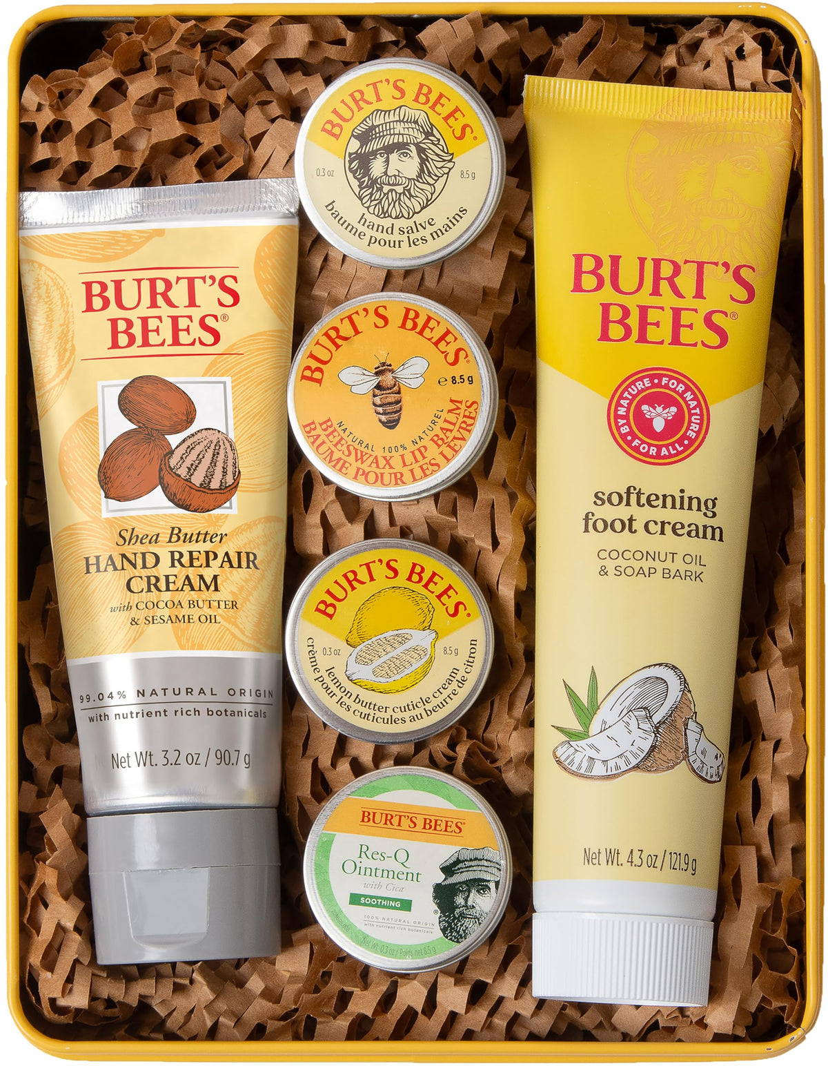 Burt's Bees gift tin front view showing all six products and present-ready look