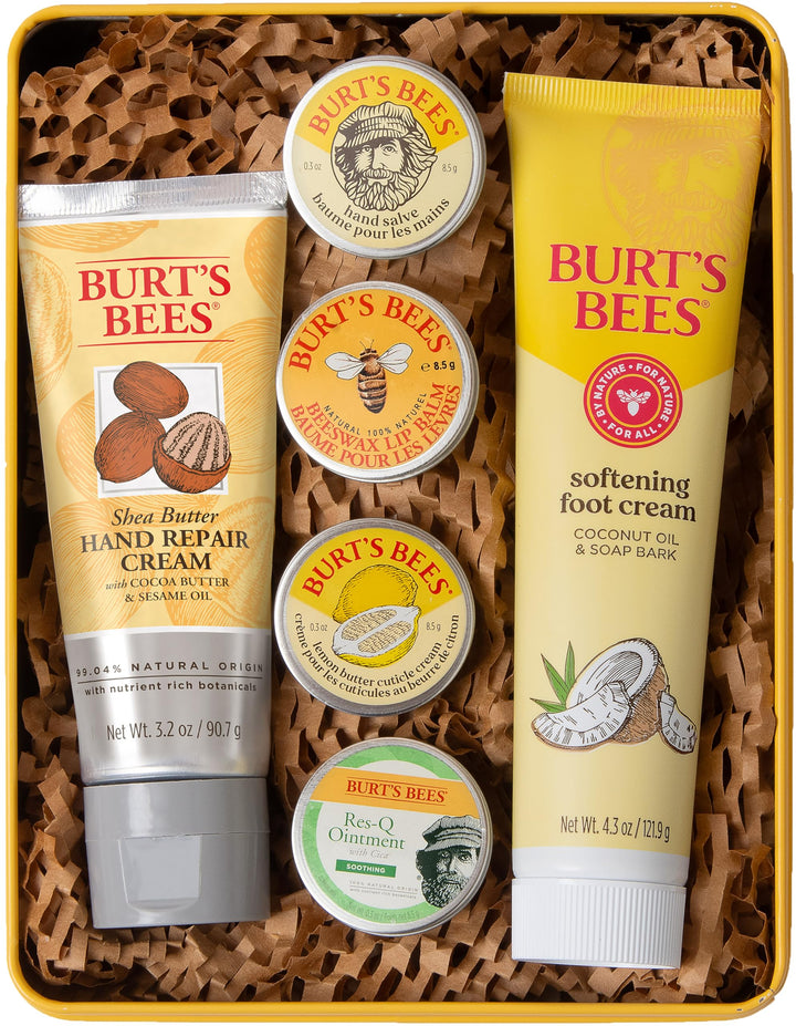 Burt's Bees gift tin front view showing all six products and present-ready look