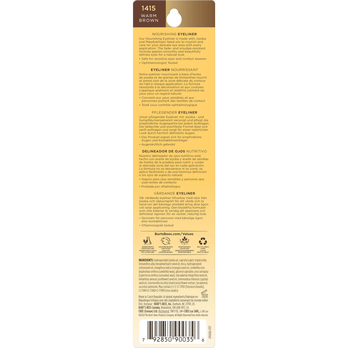 Burt's Bees eyeliner worn in evening makeup offering buildable color and depth