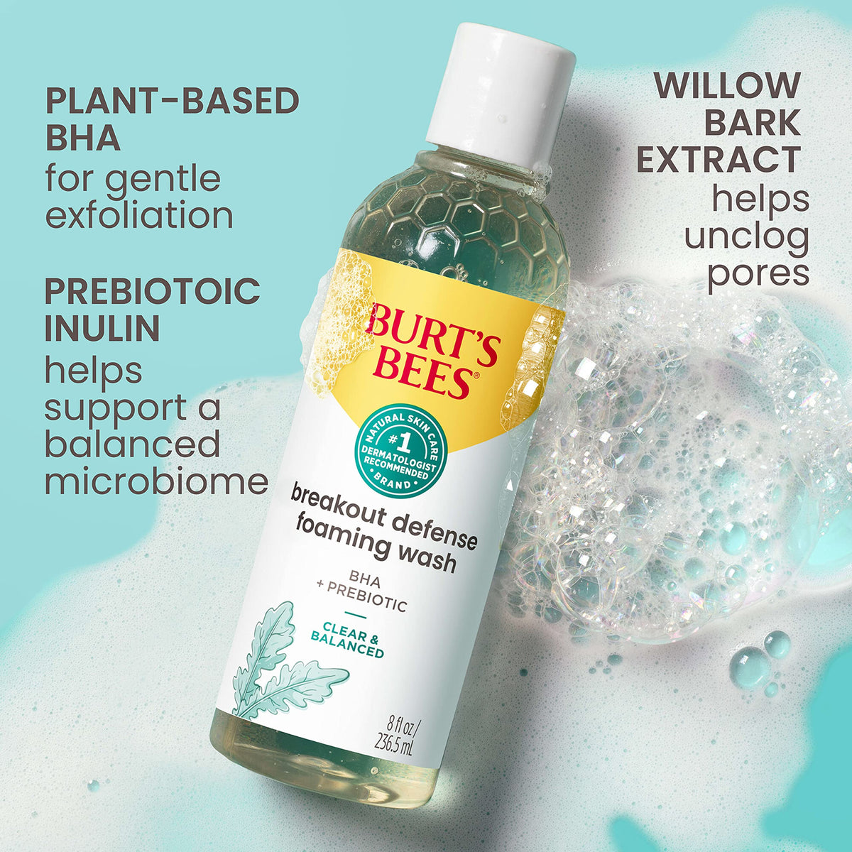Burt's Bees pump dispensing foaming face wash for easy use