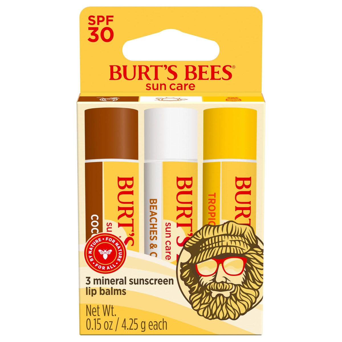 Burt's Bees front packaging island getaway trio showing three tubes and branding for travel convenience