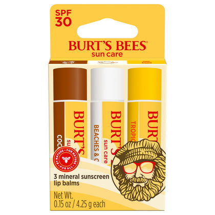 Burt's Bees front packaging island getaway trio showing three tubes and branding for travel convenience