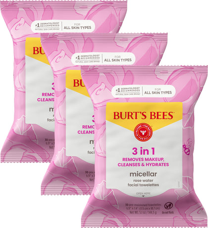 Burt's Bees front packaging showing micellar rose towelettes for gentle cleansing