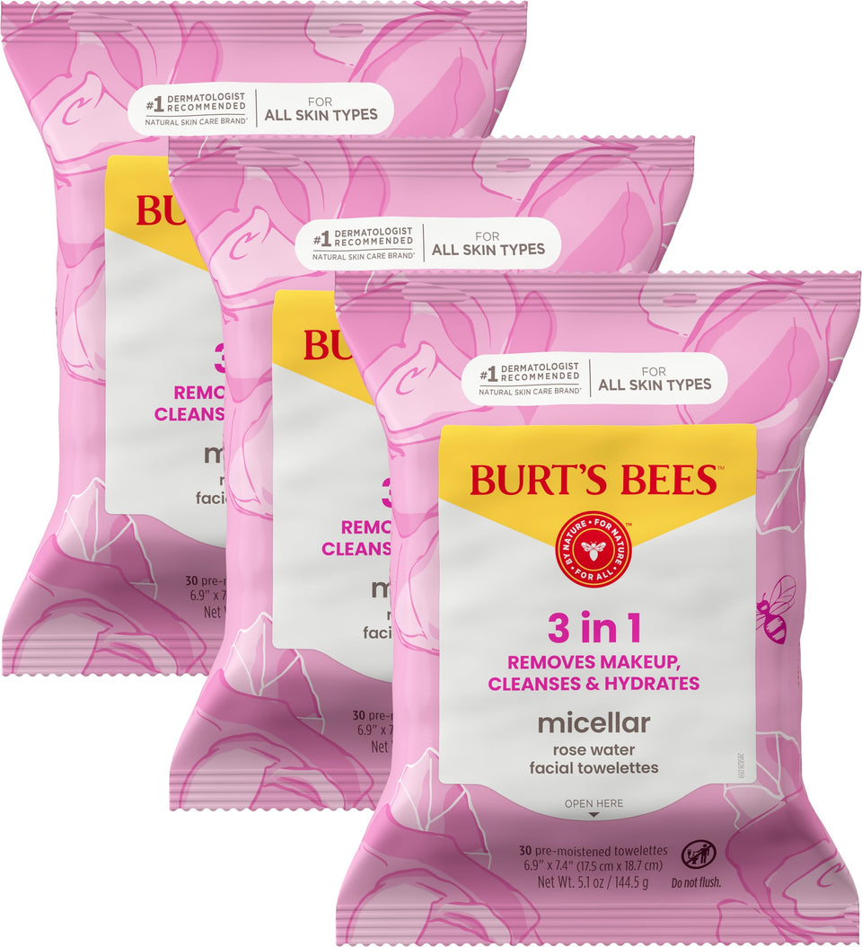 Burt's Bees front packaging showing micellar rose towelettes for gentle cleansing