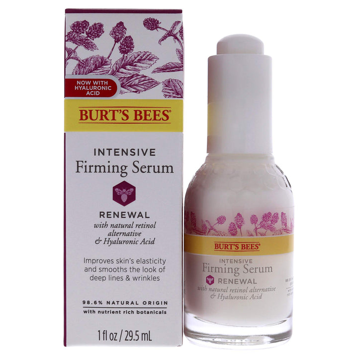 Burt's Bees front packaging showing the 1 oz renewal serum and natural benefits