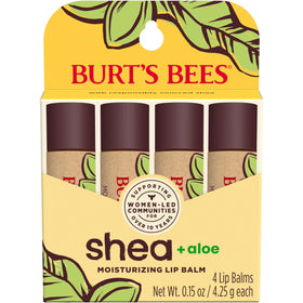 Burt's Bees front packaging showing four tubes and natural benefits
