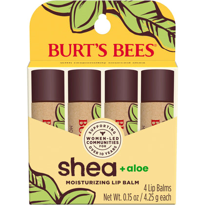 Burt's Bees front packaging showing four tubes and natural benefits