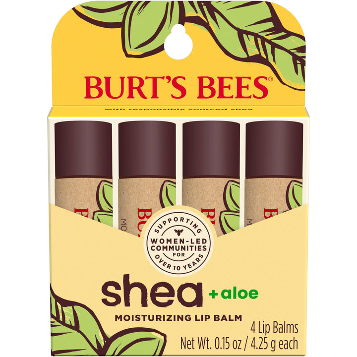 Burt's Bees front packaging showing four tubes and natural benefits
